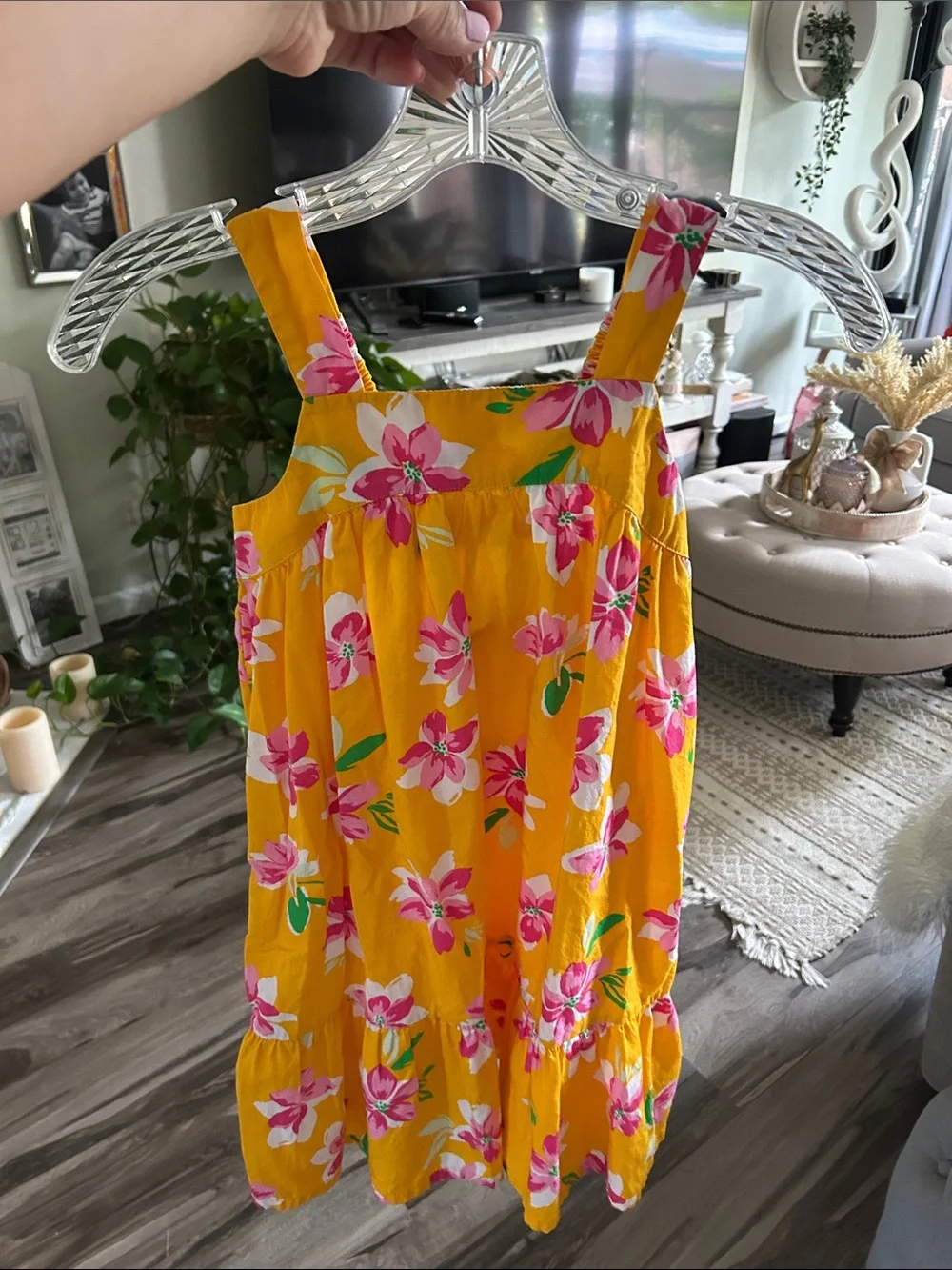 Old Navy Yellow Floral Sun Dress with Pink and Green Accents